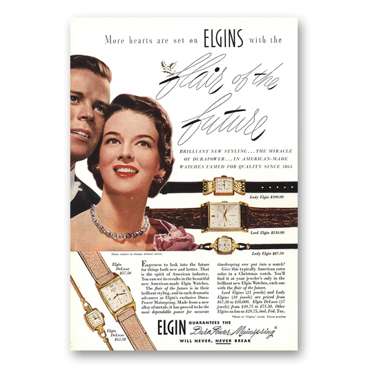 1950 Elgin Watch Flair of the Future Brilliant Styling Vintage Magazine Print Ad