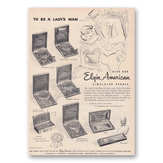 1950 Elgin American Simulated Pearls To Be a Ladys Man Vintage Magazine Print Ad