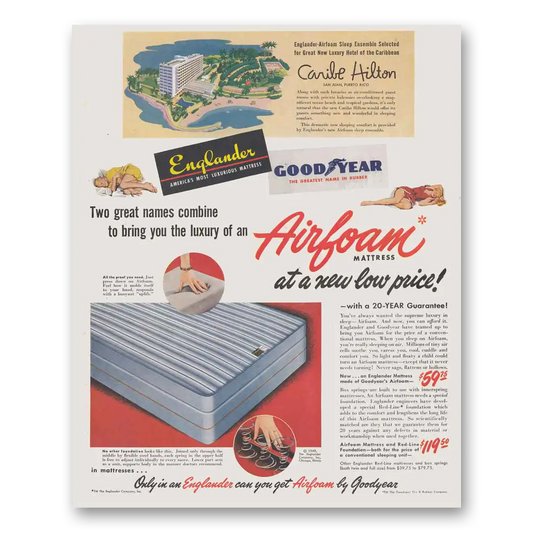 1950 Goodyear Airfoam Mattress Goodyear Caribe Hilton Vintage Magazine Print Ad