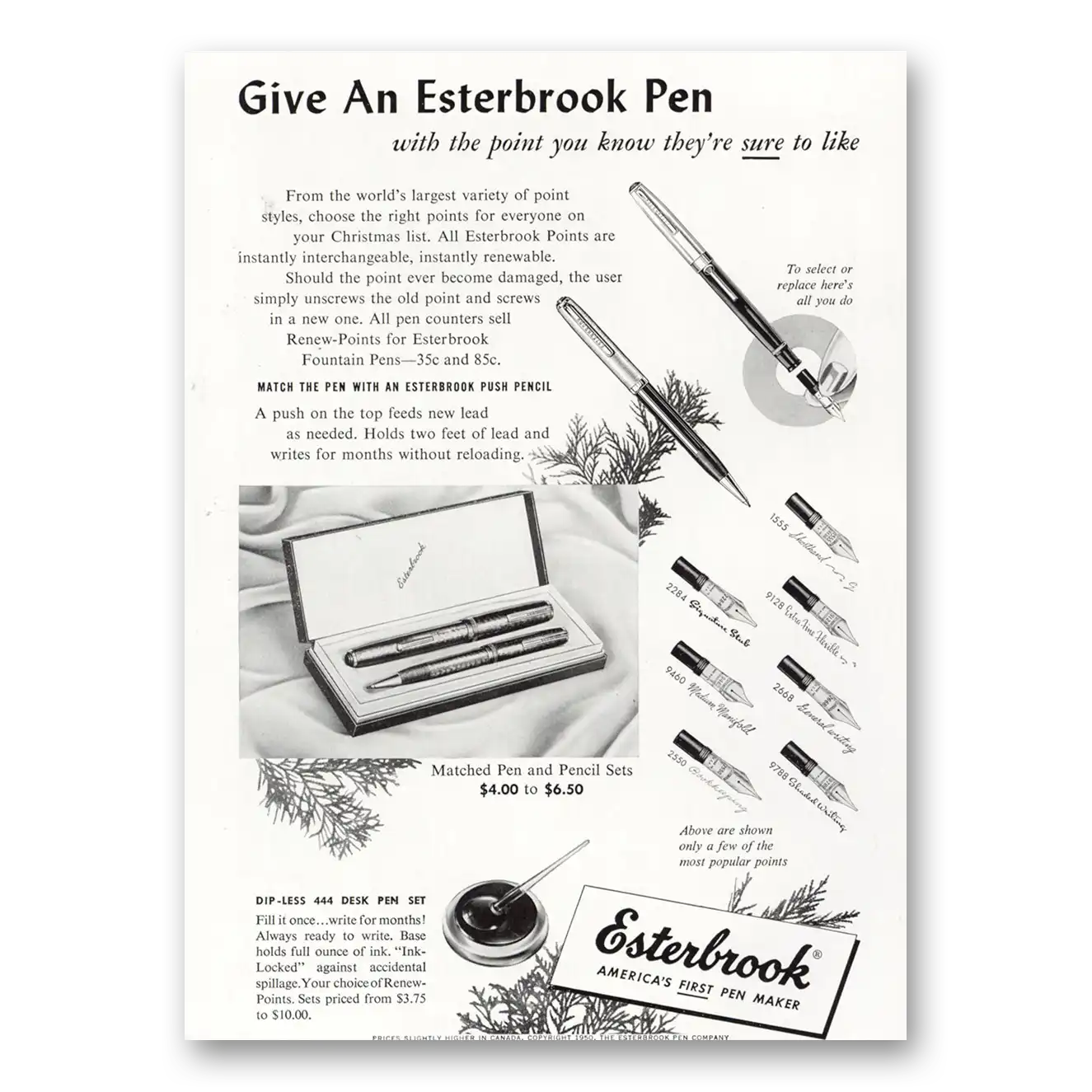 1950 Esterbrook Fountain Pen Point You Know They're Sure To Like Vintage Magazine Print Ad