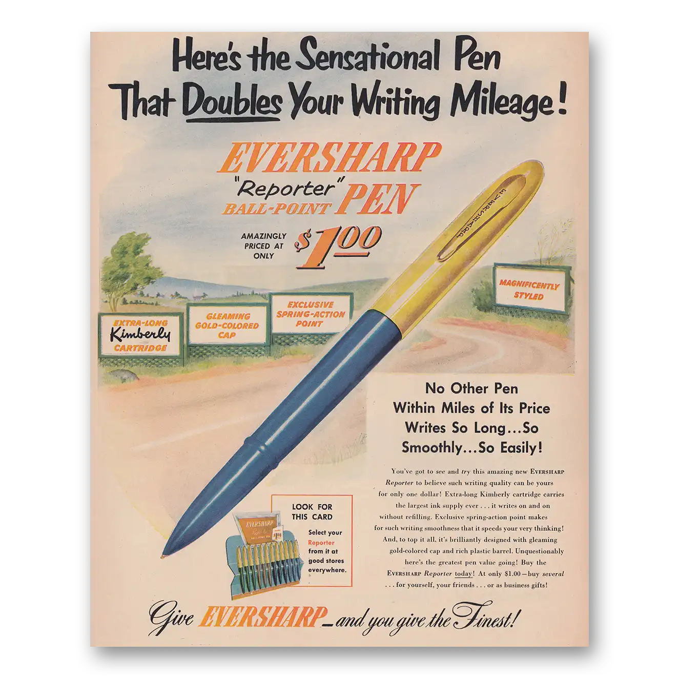 1950 Wahl Eversharp Reporter Pen Doubles Your Writing Mileage Vintage Magazine Print Ad