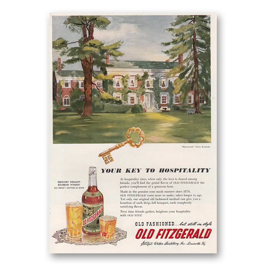 1950 Old Fitzgerald Whiskey Your Key to Hospitality Runnymede Vintage Magazine Print Ad