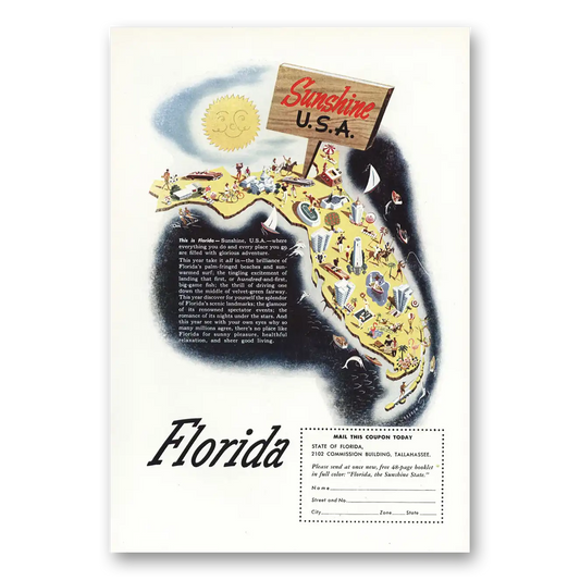 1950 Florida Sunshine USA Vintage Magazine Print Ad