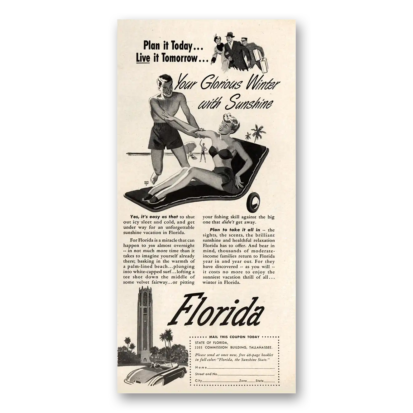 1950 Florida Glorious Winter With Sunshine Vintage Magazine Print Ad