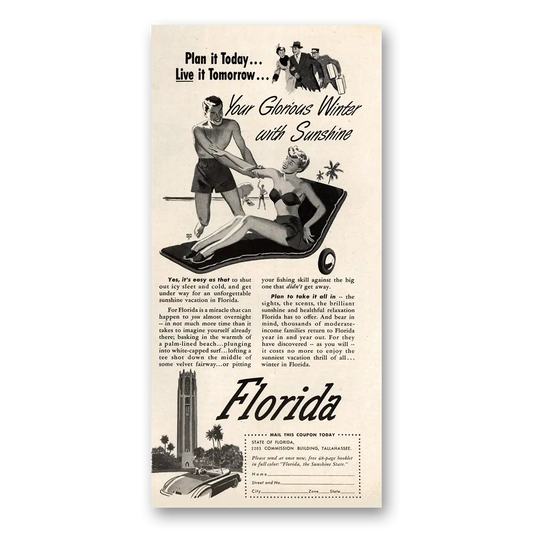 1950 Florida Glorious Winter With Sunshine Vintage Magazine Print Ad