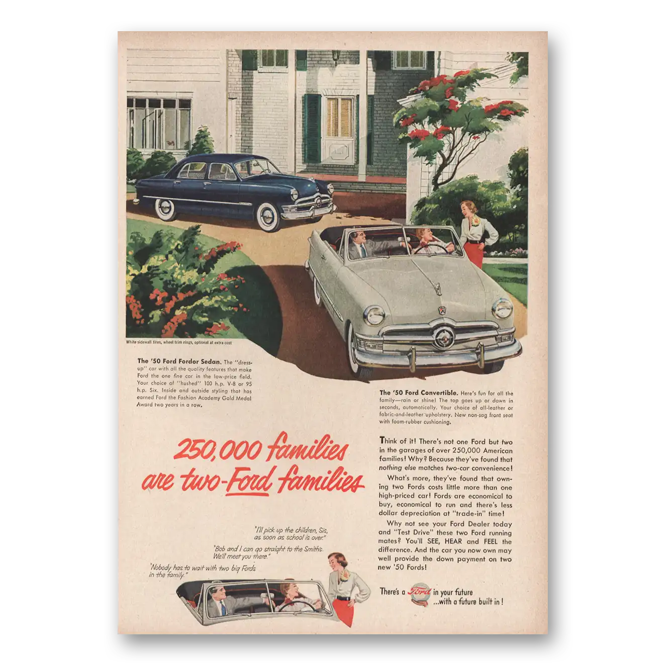 1950 Ford Fordor Sedan Convertible Two Ford Families Vintage Magazine Print Ad