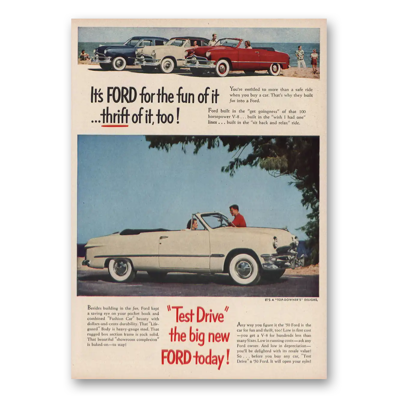 1950 Ford Top Downer For the Fun of It Vintage Magazine Print Ad