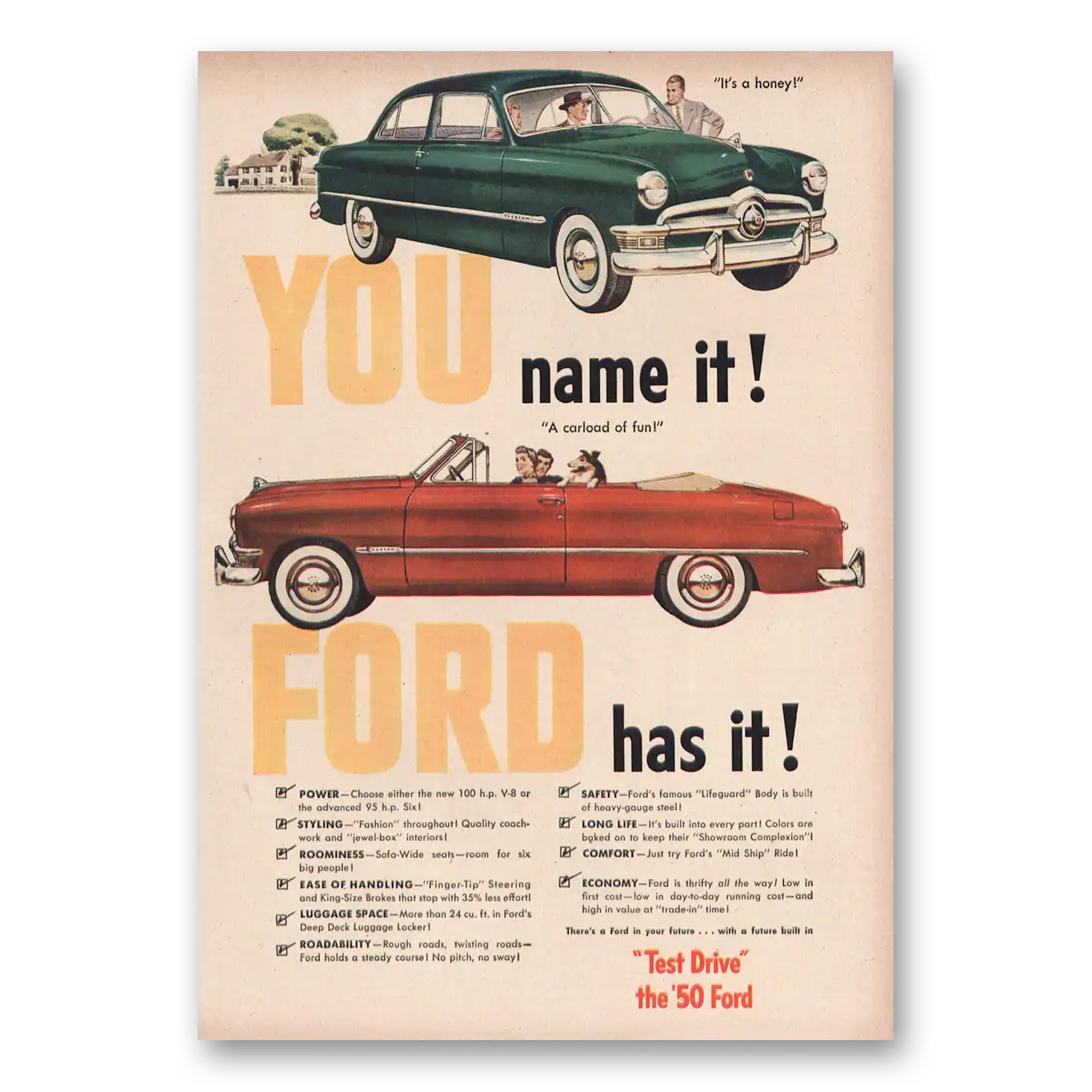 1950 Ford You Name It Ford Has It Vintage Magazine Print Ad