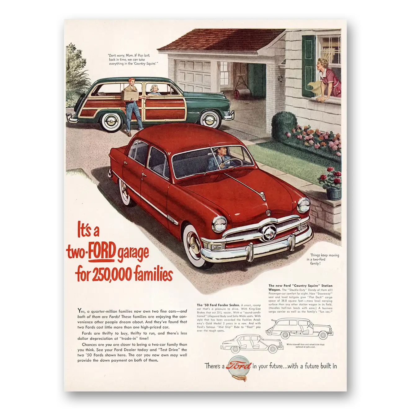 1950 Ford Two Ford Garage for 250000 Families Vintage Magazine Print Ad