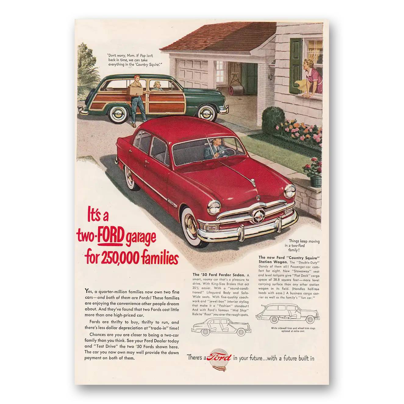 1950 Ford Two Ford Garage for 250000 Families Vintage Magazine Print Ad