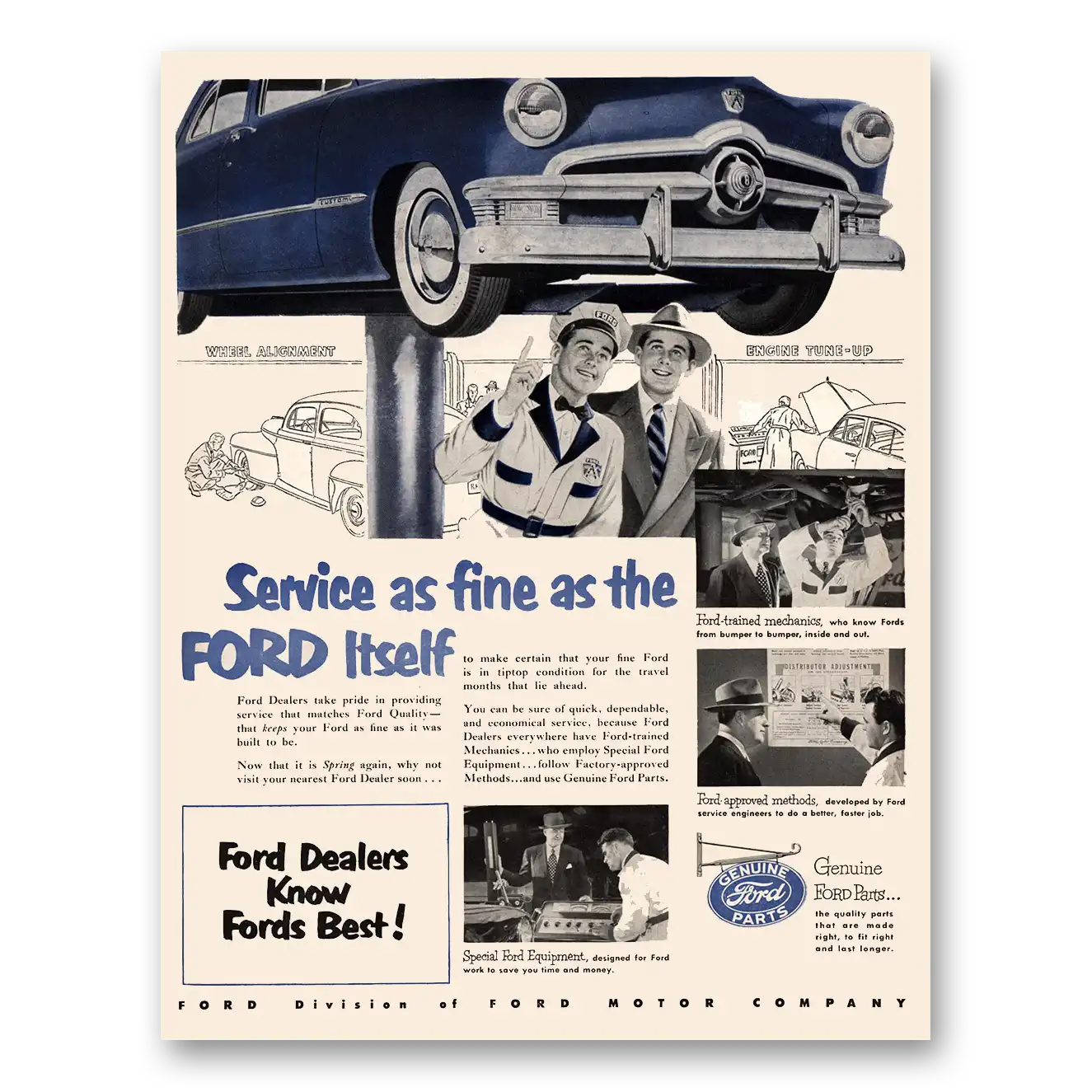 1950 Ford Parts and Service Service As Fine as the Ford Itself Vintage Magazine Print Ad