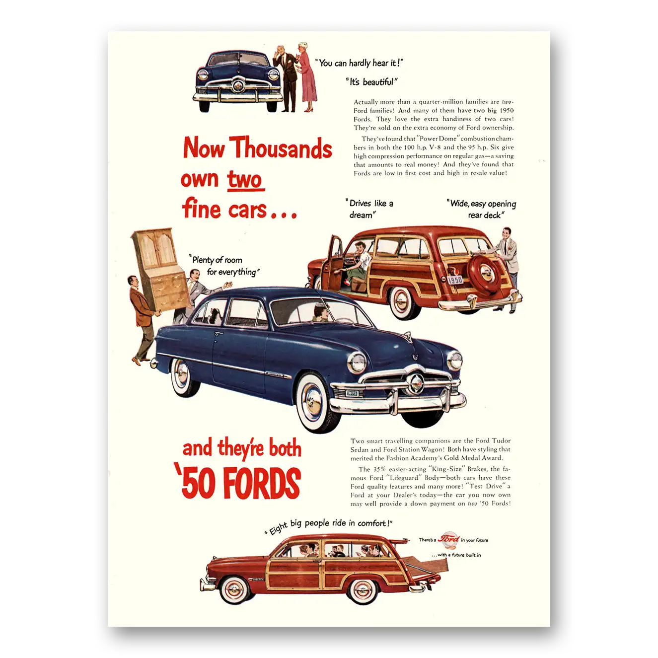 1950 Ford Thousands Own Two Fine Cars Vintage Magazine Print Ad