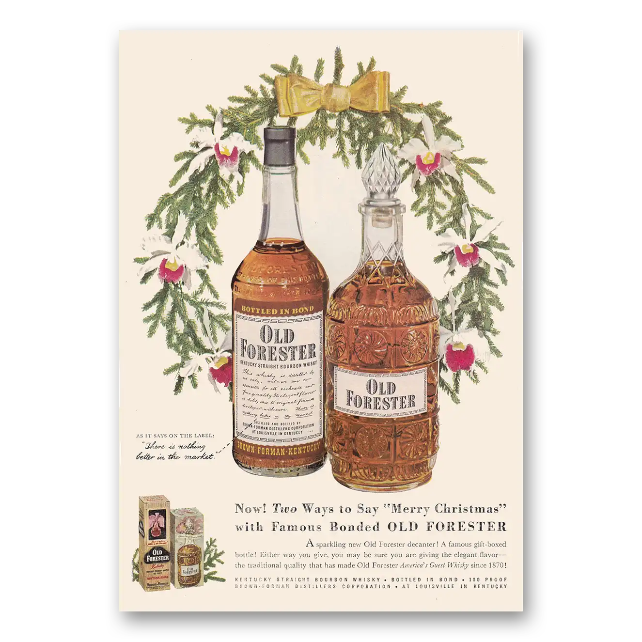 1950 Old Forester Whisky Two Ways to Say Merry Christmas Vintage Magazine Print Ad