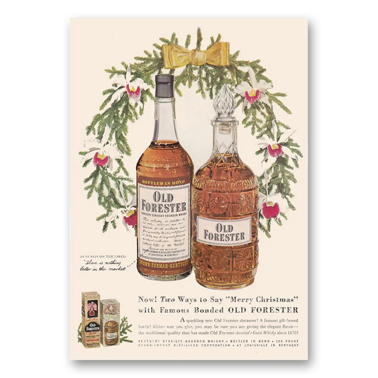 1950 Old Forester Whisky Two Ways to Say Merry Christmas Vintage Magazine Print Ad