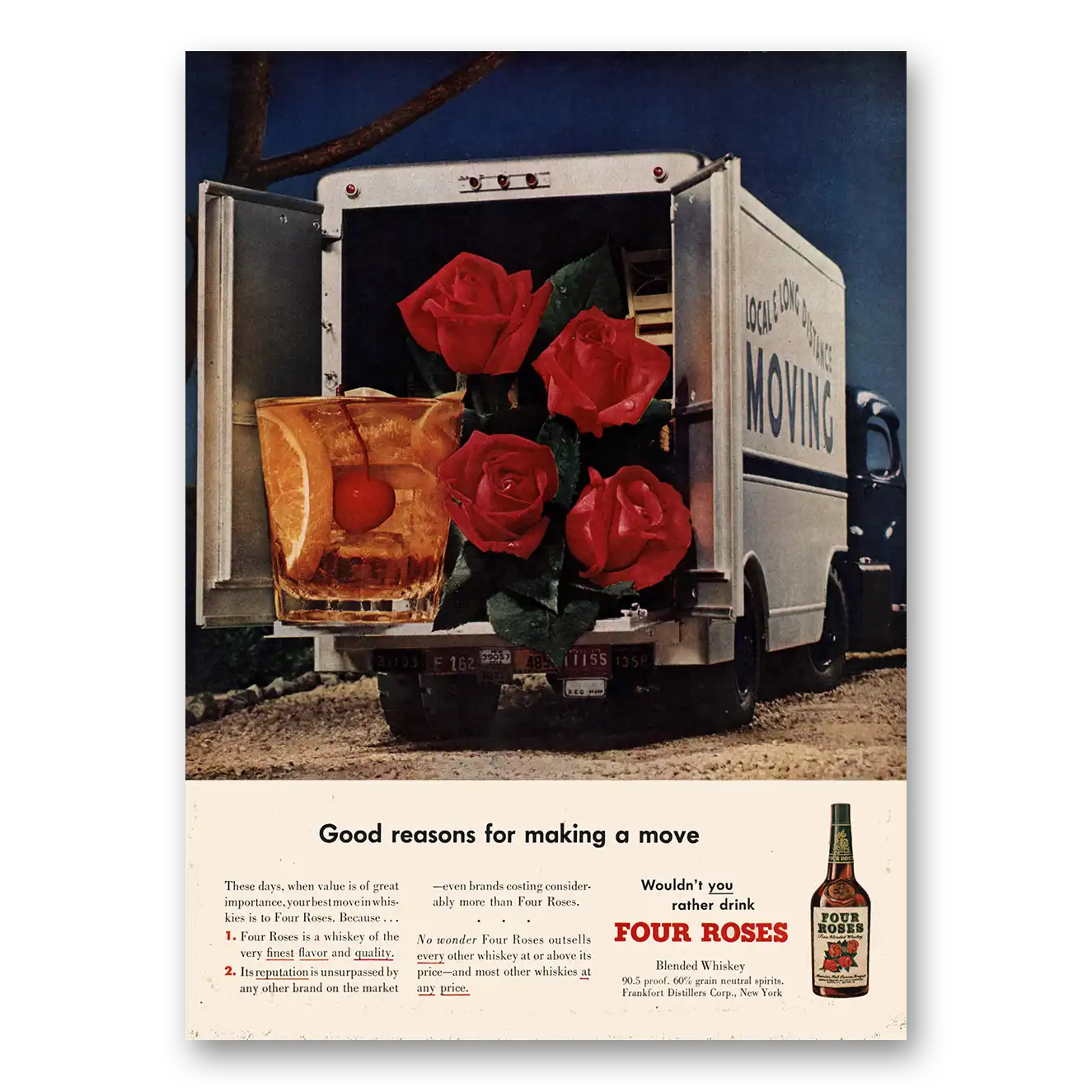 1950 Four Roses Good Reasons for Making a Move Vintage Magazine Print Ad