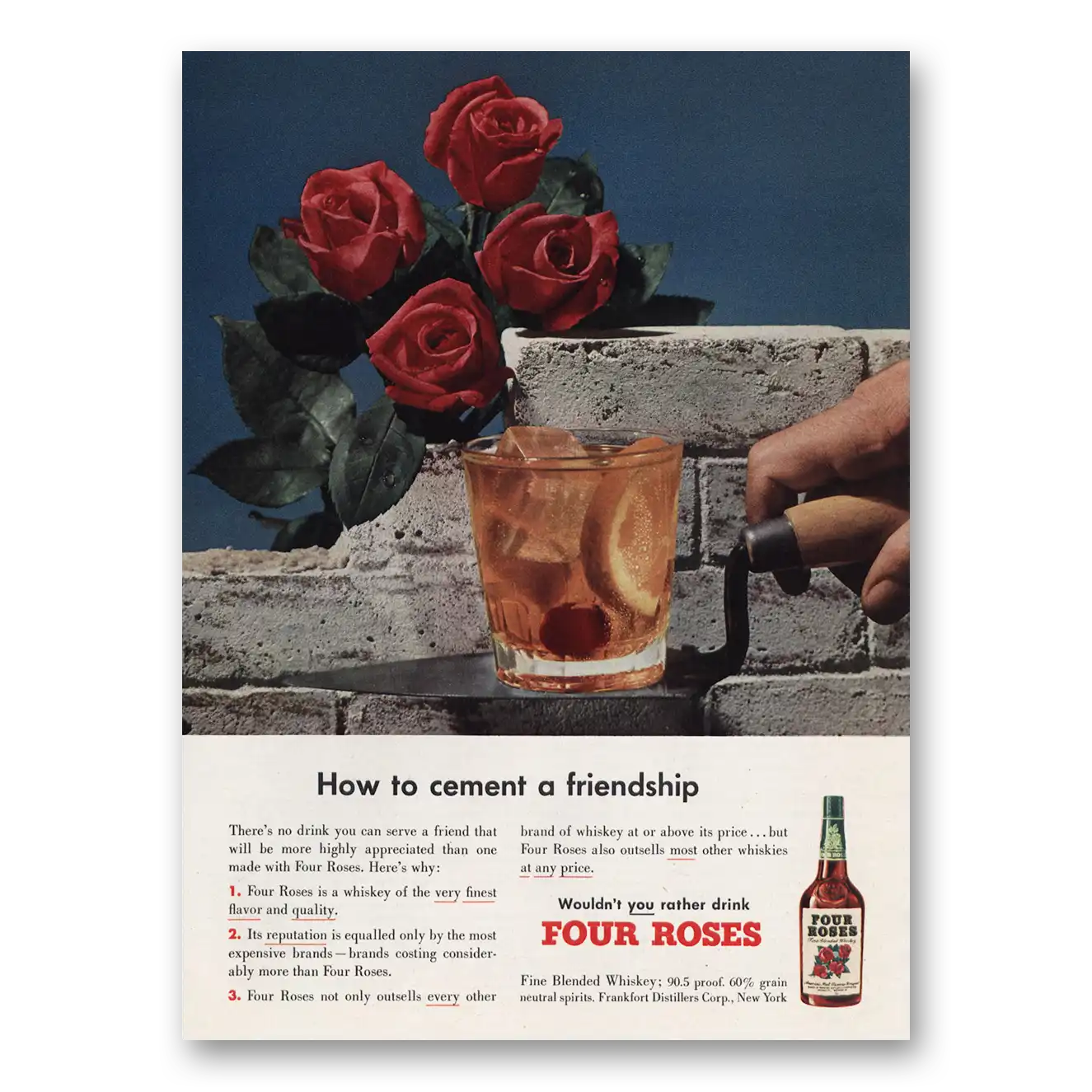 1950 Four Roses How to Cement a Friendship Vintage Magazine Print Ad