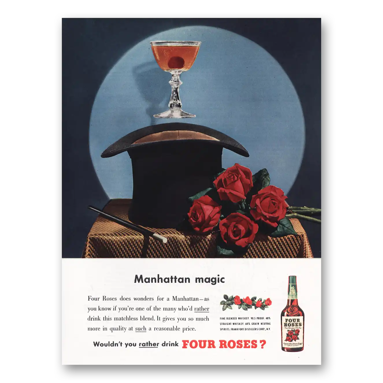 1950 Four Roses Manhattan Magic Vintage Magazine Print Ad