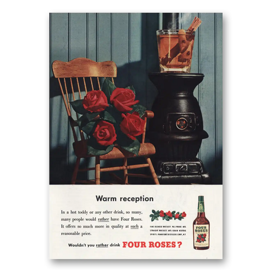 1950 Four Roses Warm Reception Vintage Magazine Print Ad