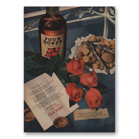 1950 Four Roses In a Nutshell Vintage Magazine Print Ad