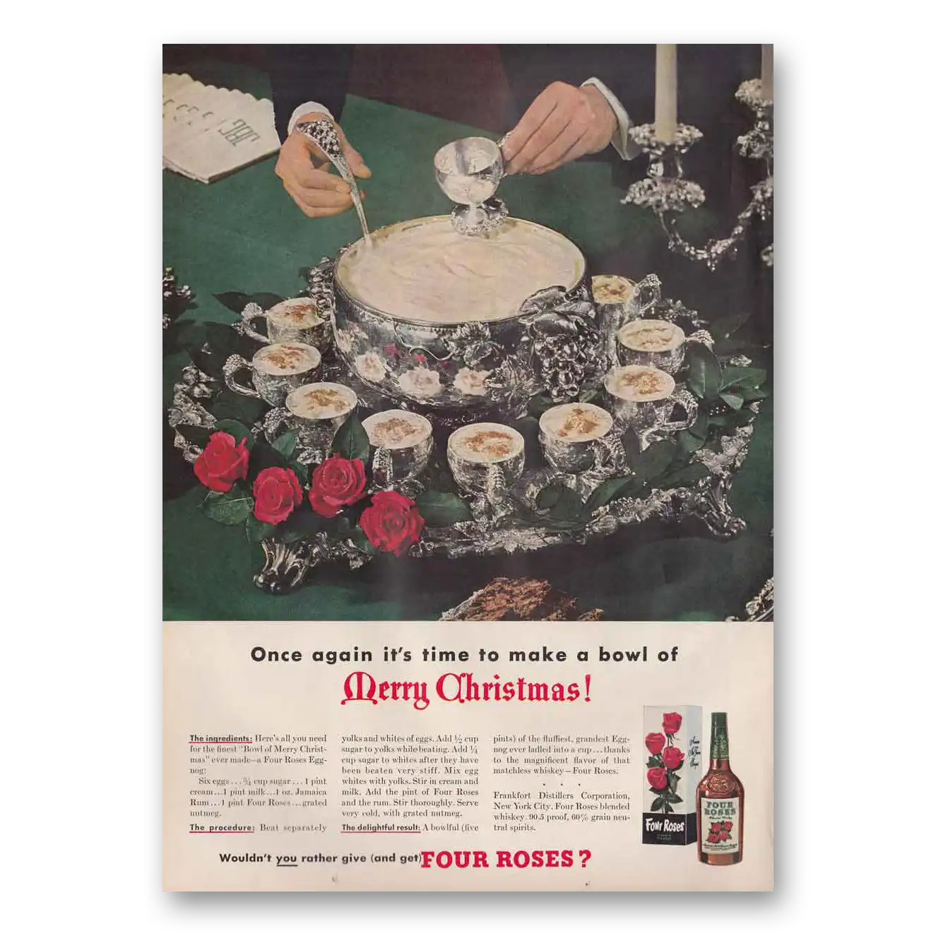 1950 Four Roses Merry Christmas Vintage Magazine Print Ad