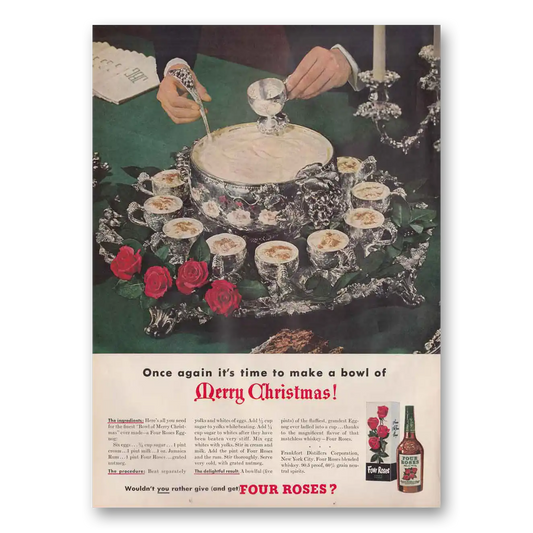 1950 Four Roses Merry Christmas Vintage Magazine Print Ad