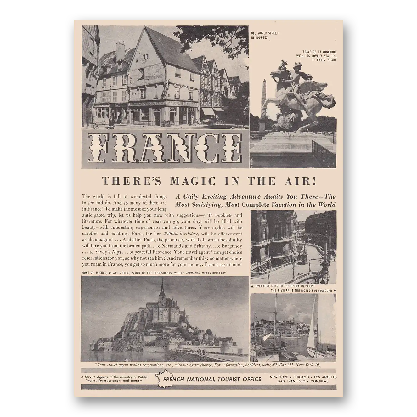 1950 France Theres Magic In the Air Vintage Magazine Print Ad