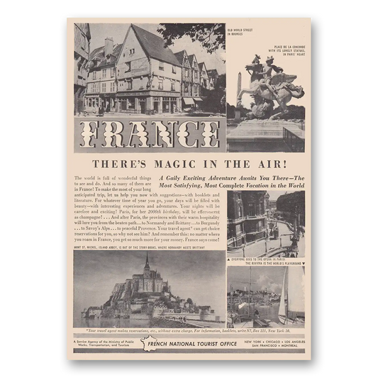 1950 France Theres Magic In the Air Vintage Magazine Print Ad