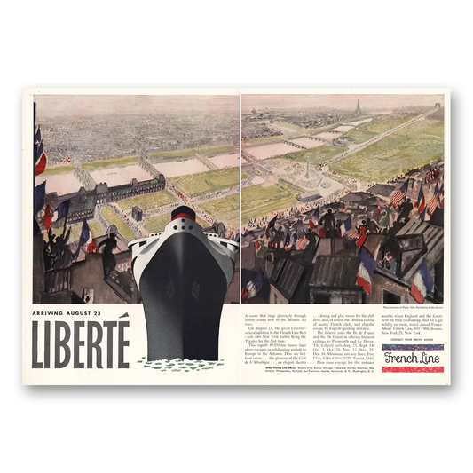 1950 French Line Arriving August 23 Liberte Vintage Magazine Print Ad