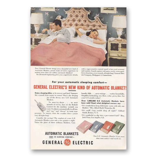 1950 General Electric Blanket Automatic Blanket Sleeping Bliss Vintage Magazine Print Ad