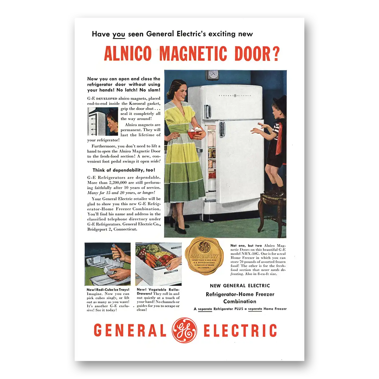 1950 General Electric Refrigerator Alnico Magnetic Door Refrigerator Vintage Magazine Print Ad