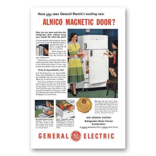 1950 General Electric Refrigerator Alnico Magnetic Door Refrigerator Vintage Magazine Print Ad