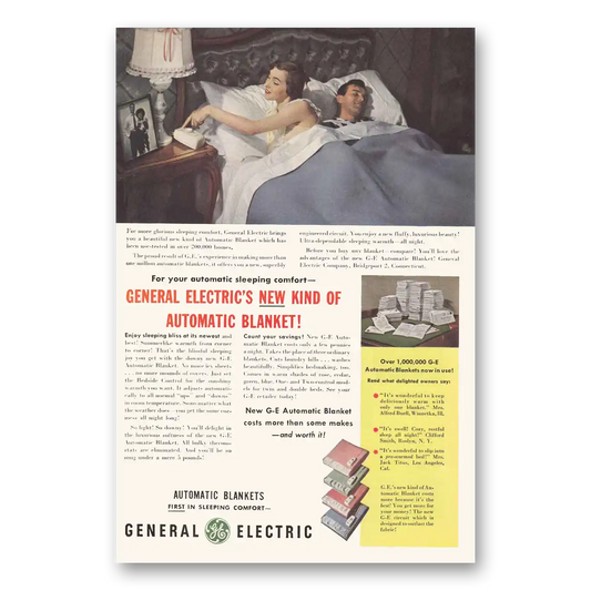 1950 General Electric Blanket Automatic Blankets Glorious Sleeping Comfort Vintage Magazine Print Ad