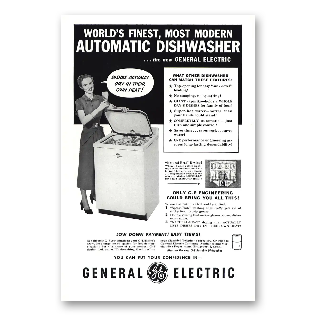 1950 General Electric Dishwasher Automatic Dishwasher Dishes Actually Dry In Their Own Heat Vintage Magazine Print Ad