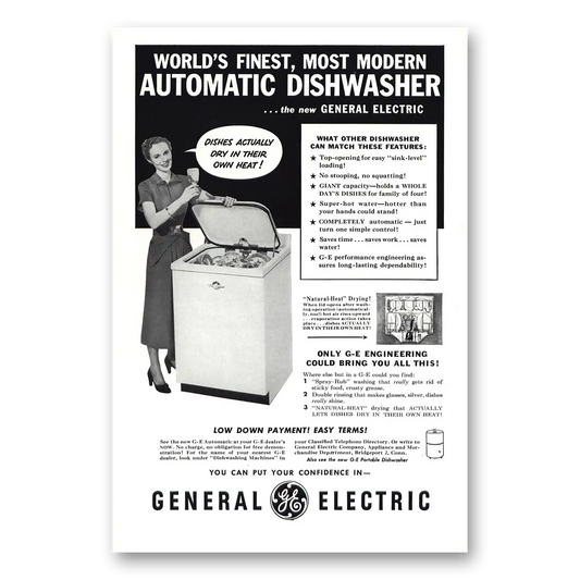 1950 General Electric Dishwasher Automatic Dishwasher Dishes Actually Dry In Their Own Heat Vintage Magazine Print Ad