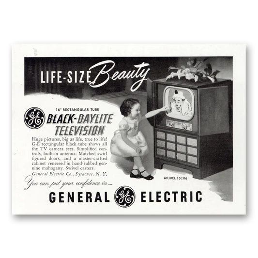 1950 General Electric Television Black Daylite Television Life Size Beauty Vintage Magazine Print Ad