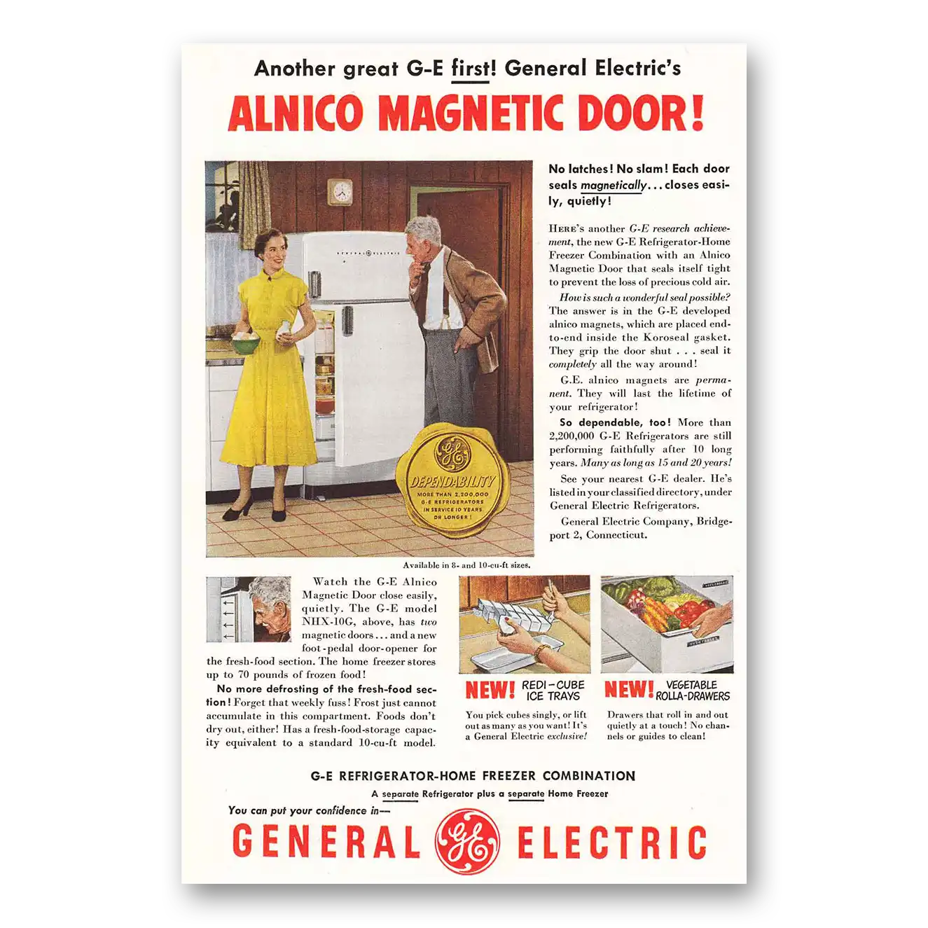 1950 General Electric Refrigerator Alnico Magnetic Vintage Magazine Print Ad