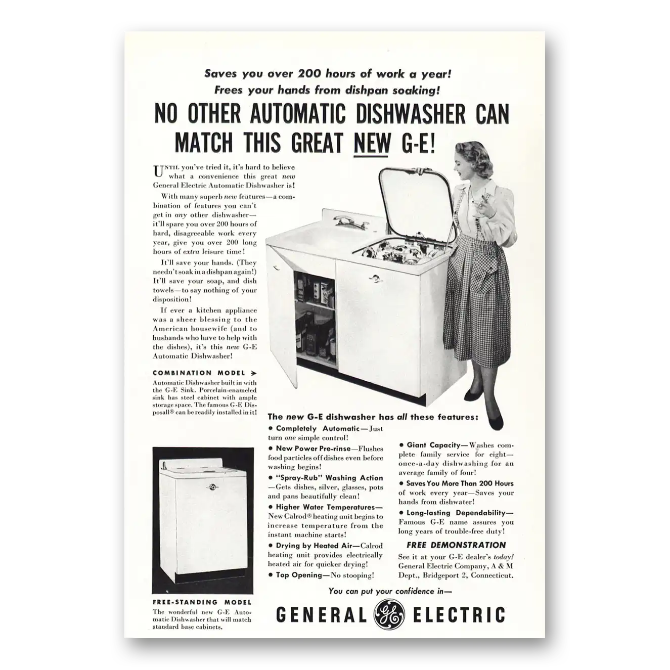 1950 General Electric Dishwasher Automatic Dishwasher Match This Great New GE Vintage Magazine Print Ad