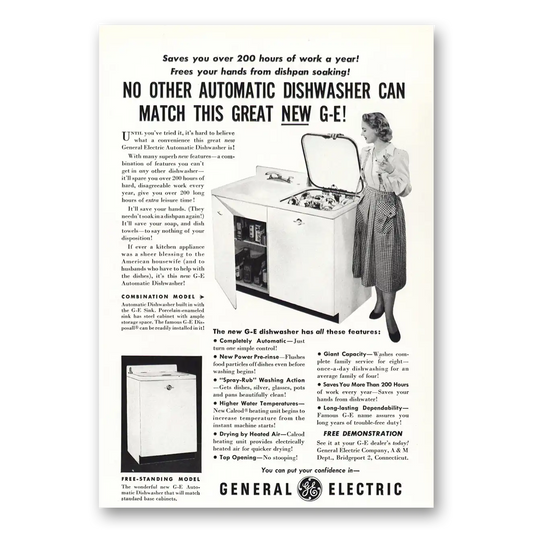 1950 General Electric Dishwasher Automatic Dishwasher Match This Great New GE Vintage Magazine Print Ad