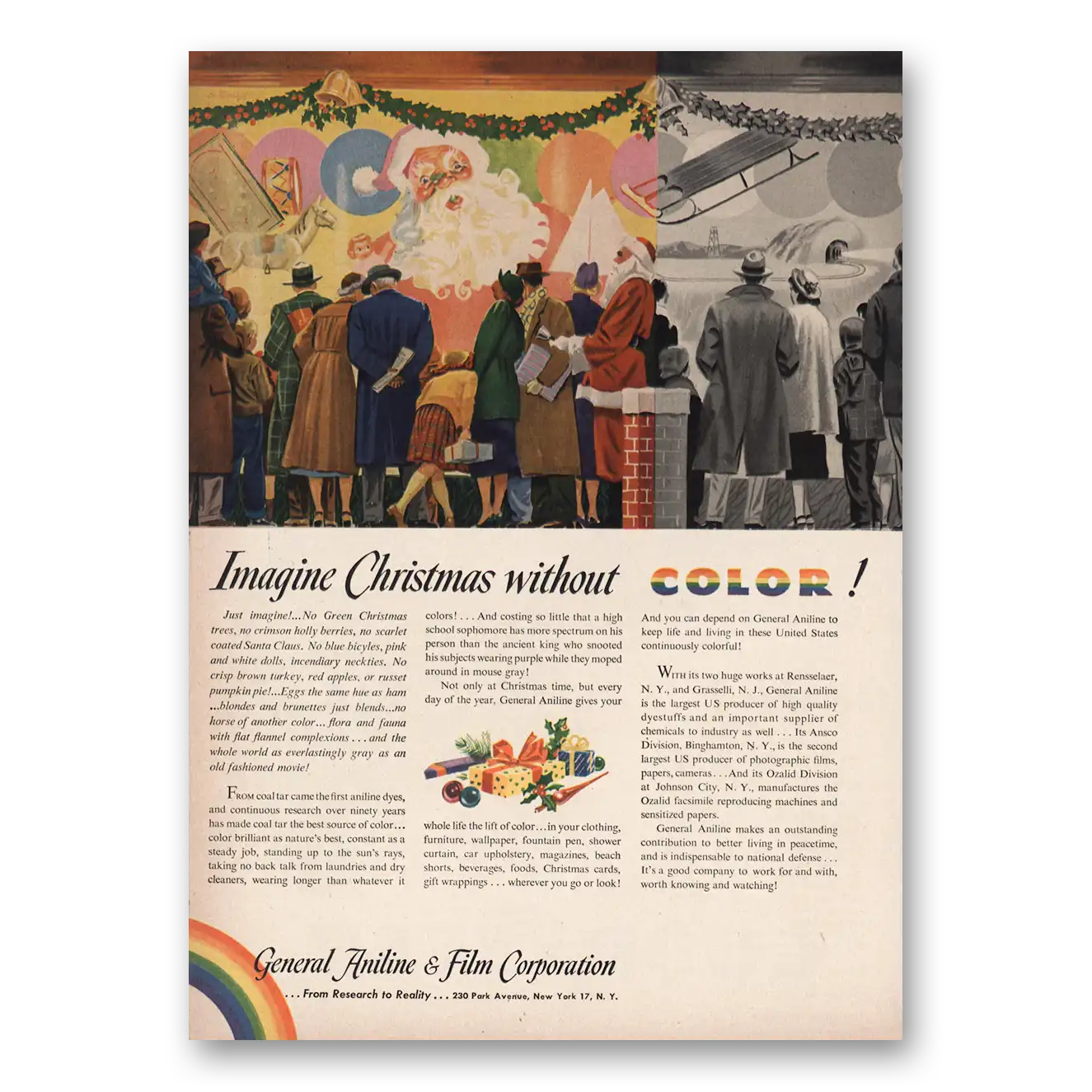 1950 General Aniline & Film Imagine Christmas Without Color Vintage Magazine Print Ad