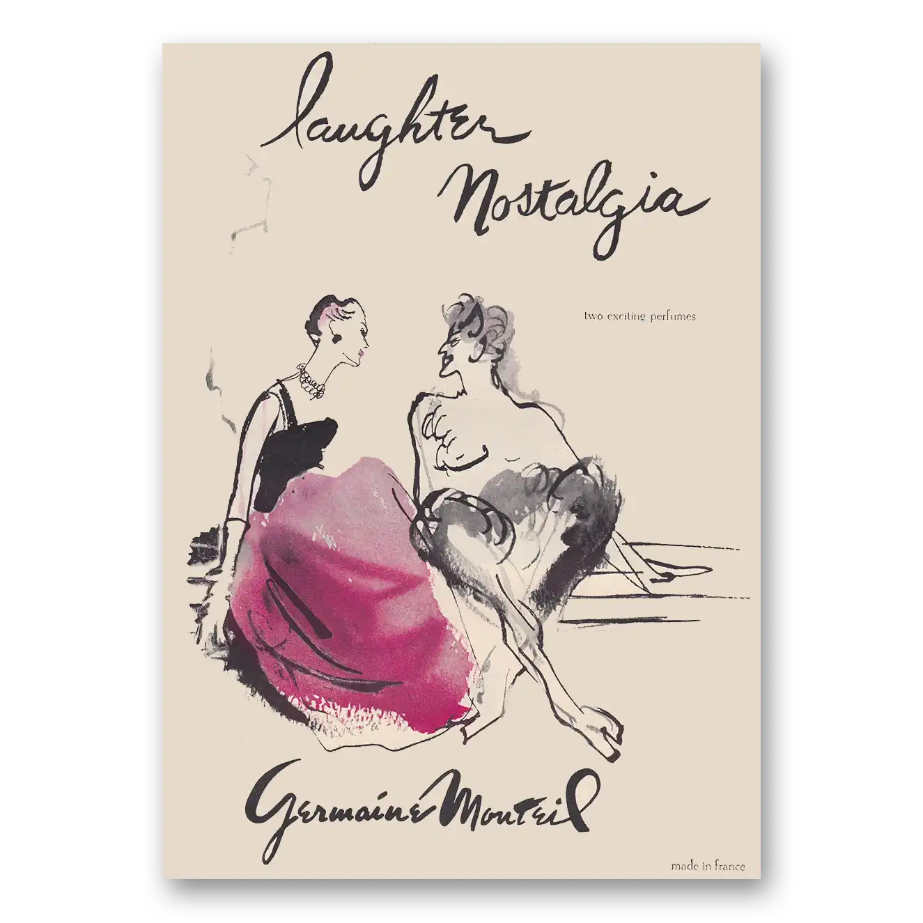 1950 Germaine Monteil Cosmetics Laughter Nostalgia Vintage Magazine Print Ad