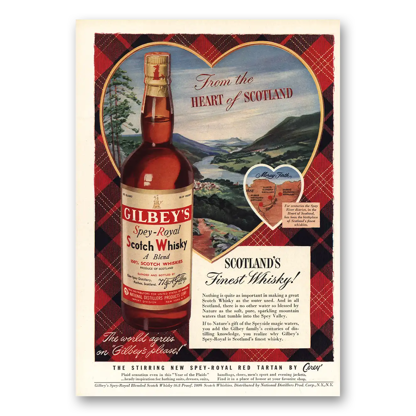 1950 Gilbeys Whisky Heart of Scotland Vintage Magazine Print Ad