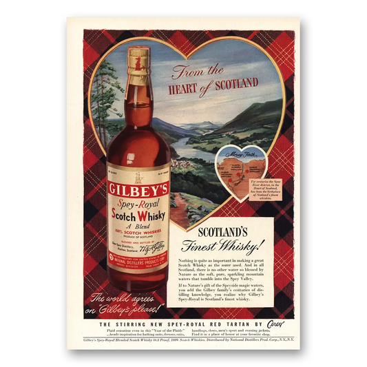 1950 Gilbeys Whisky Heart of Scotland Vintage Magazine Print Ad