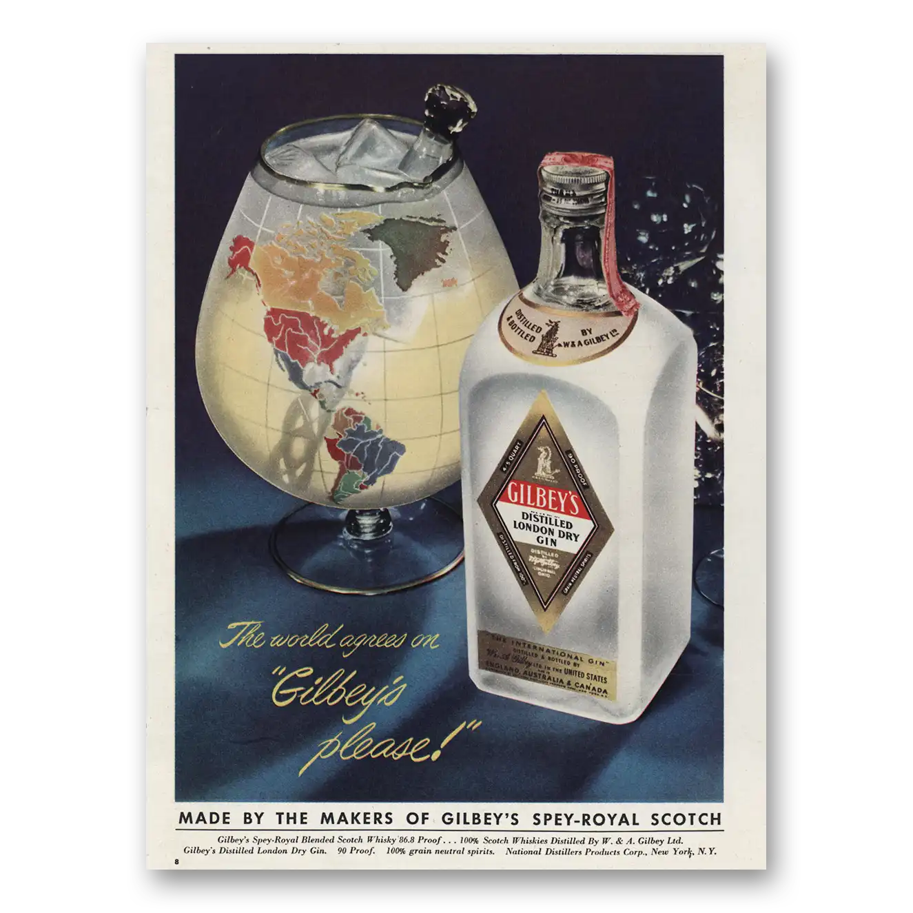 1950 Gilbeys Gin World Agrees On Gilbeys Please Vintage Magazine Print Ad