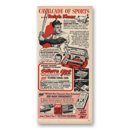 1950 Gillette Razor Ralph Kiner Vintage Magazine Print Ad