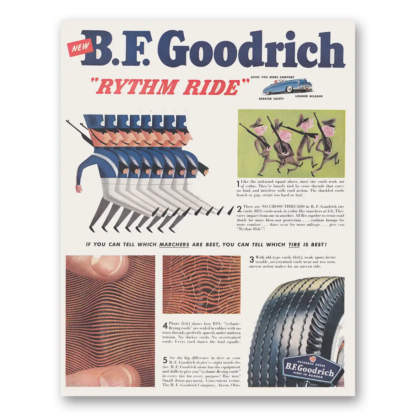 1950 Goodrich Tires Rhythm Ride Tell Which Marchers Vintage Magazine Print Ad