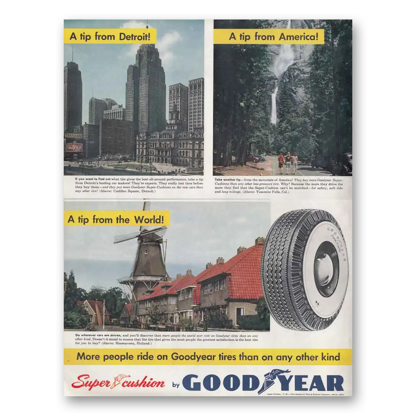 1950 Goodyear Tires Tip From Detroit America World Vintage Magazine Print Ad