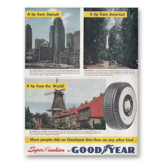 1950 Goodyear Tires Tip From Detroit America World Vintage Magazine Print Ad