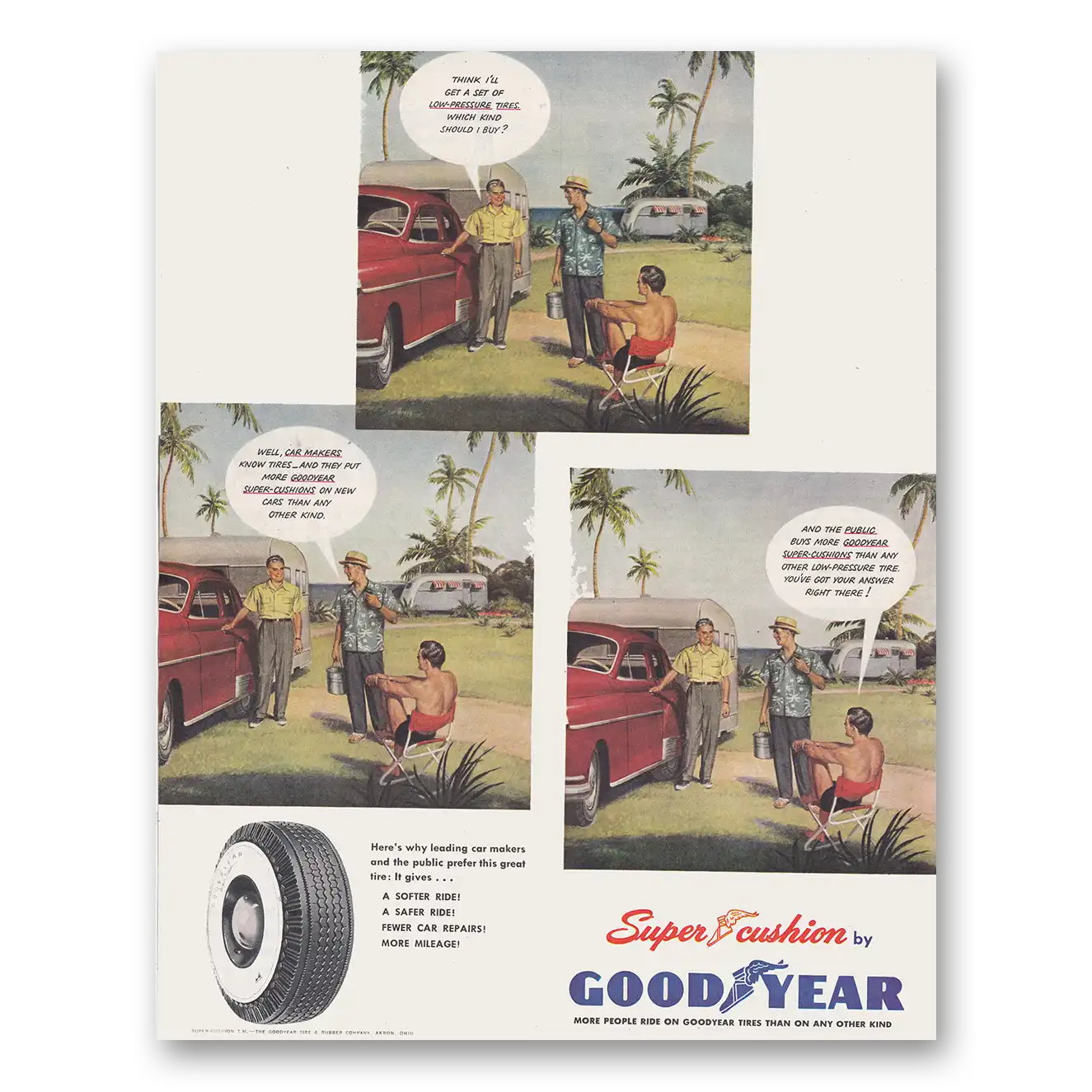 1950 Goodyear Tires Low Pressure Tires Vintage Magazine Print Ad