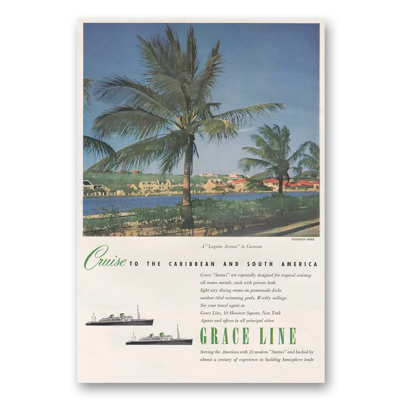 1950 Grace Line Lagoon Avenue in Curacao Vintage Magazine Print Ad