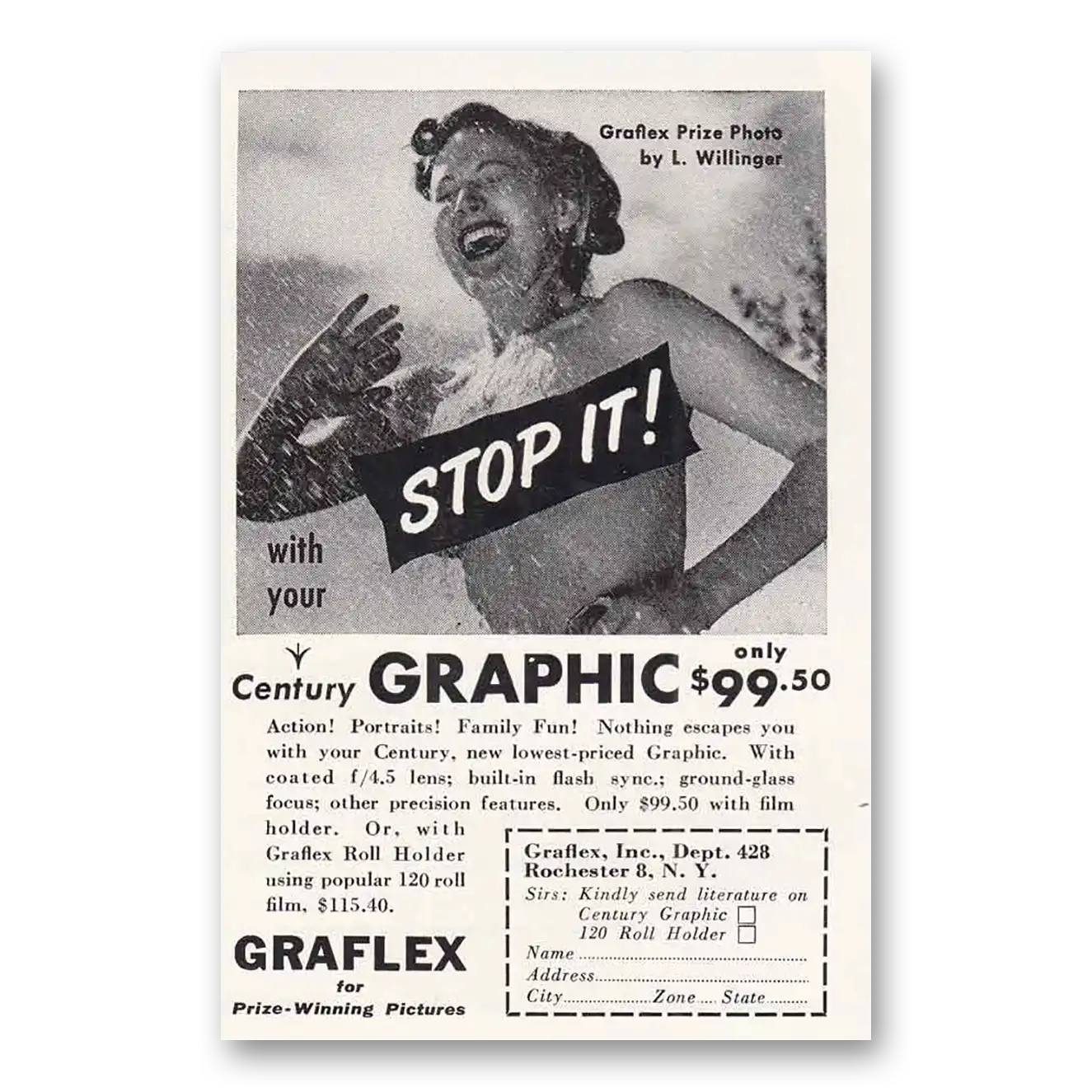 1950 Graflex Cameras Camera Graphic Stop It Vintage Magazine Print Ad